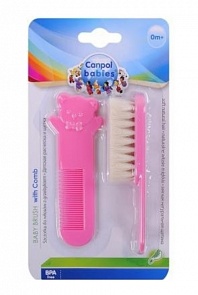 Щетка натуральная мягкая с гребнем, от 0 мес., розовые (Canpol, 250930587)